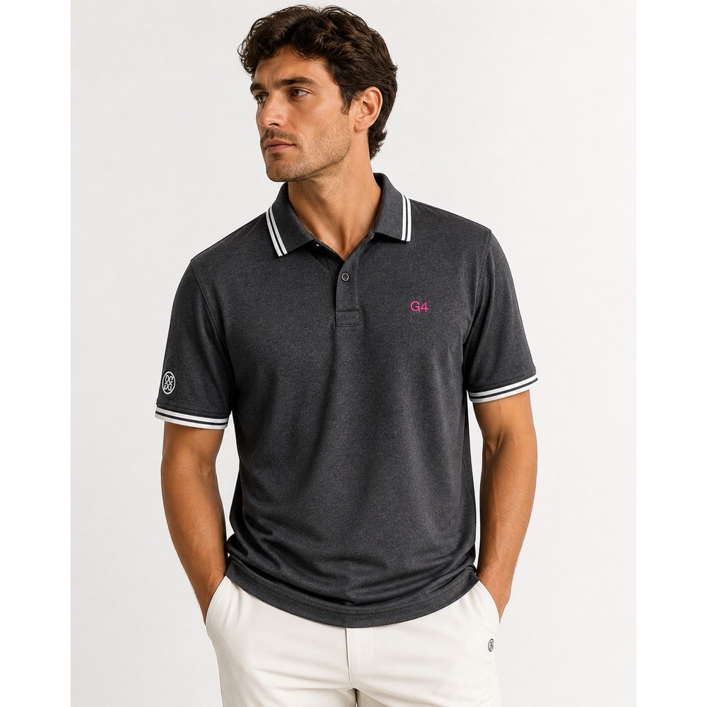 G/FORE Polo Shirt XXL Gray Stripe Trim Golfcore Performance Logo Korea